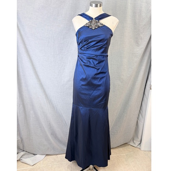 David Meister Dresses & Skirts - David Meister Sapphire Blue Jewel Embellished Halter Mermaid Gown 4